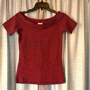 JCrew red and navy blue striped shirt